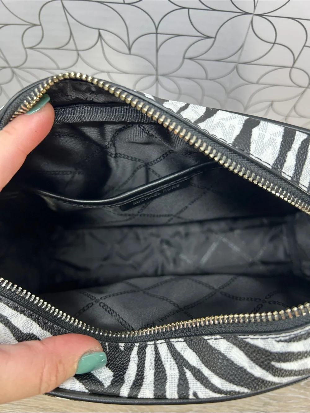 NWOT Michael Kors Zebra Print Canvas Cosmetic Pouch - Black & White